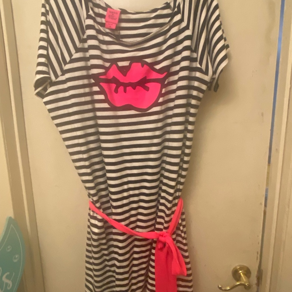 Torrid Black and White Striped Dress with Pink Accents